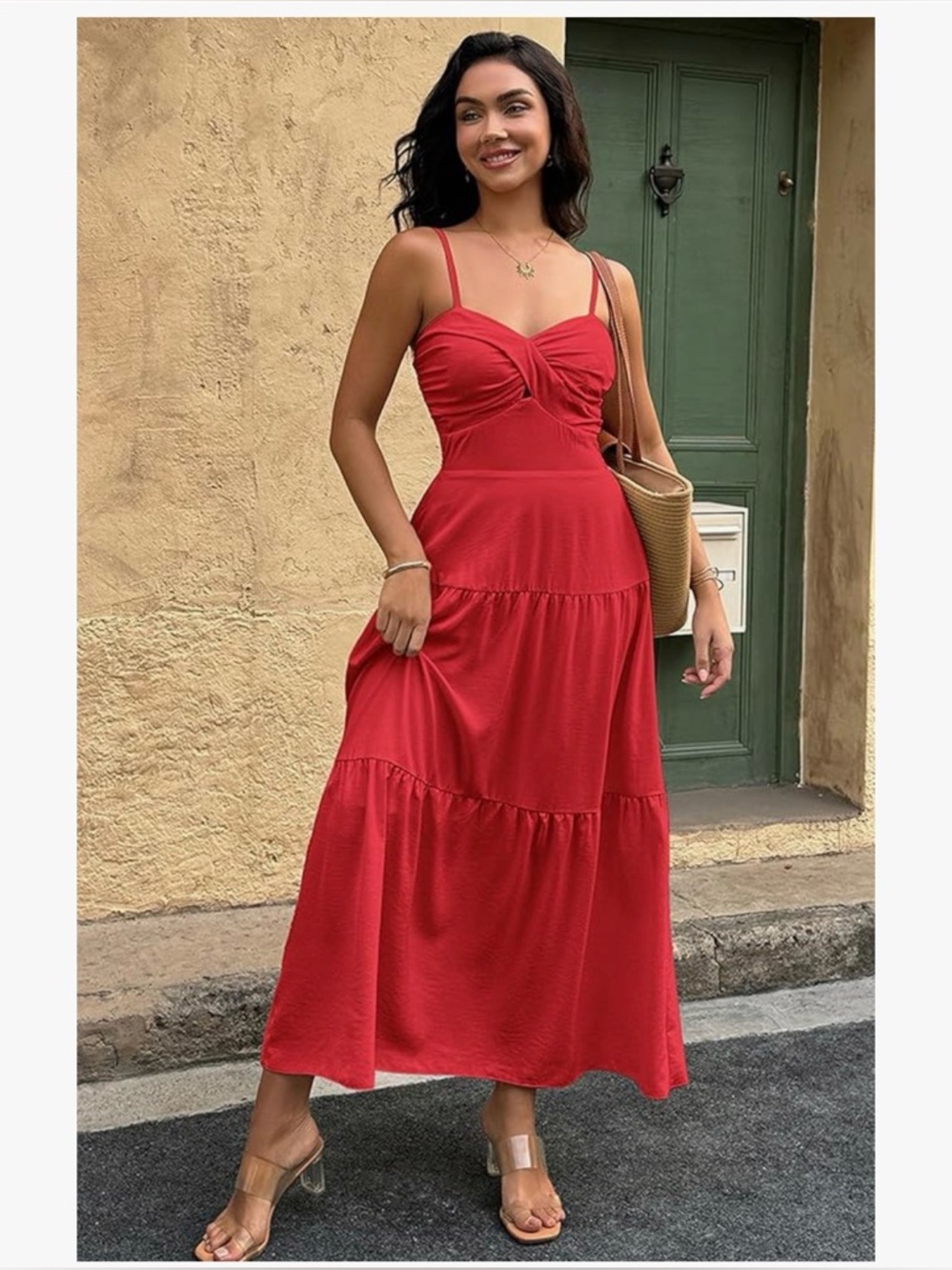 NWT Red Spaghetti Strap Tiered Maxi Dress-S - Picture 9 of 16